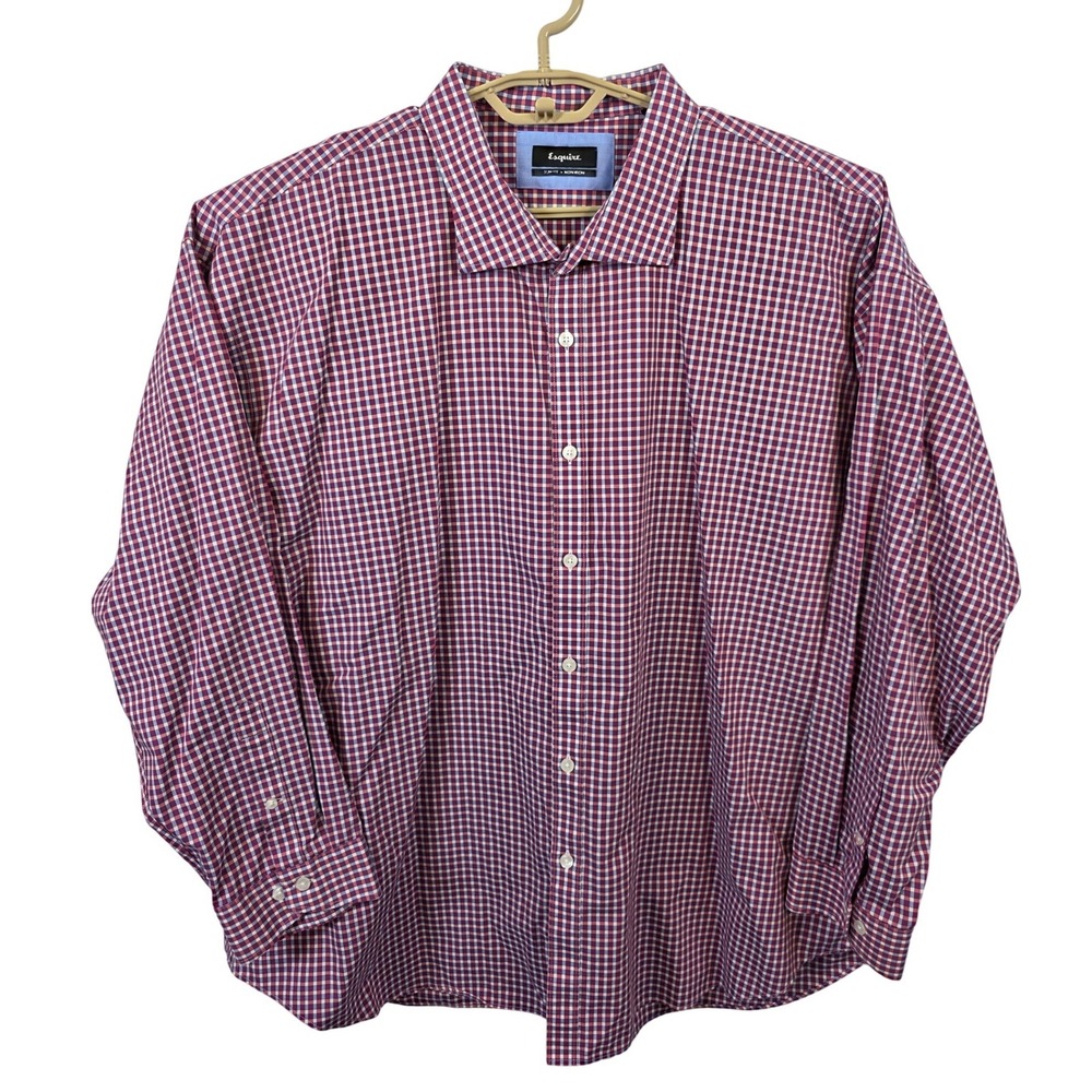 Esquire Men's Slim Fit Gingham Check Dress Shirt Red Blue Size 20 34/35 - A165